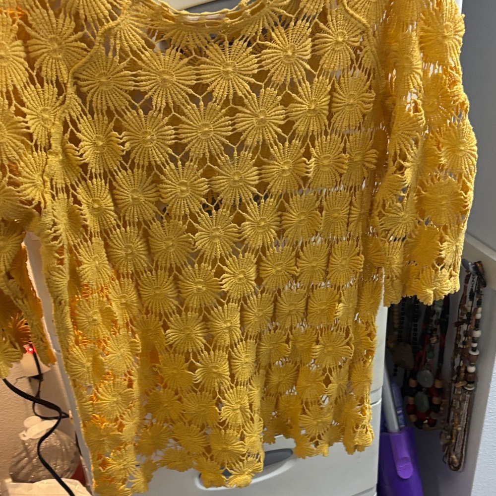 Xhilaration Yellow Floral Crochet Blouse